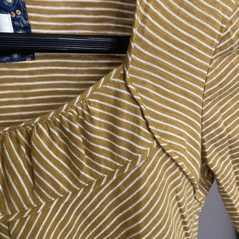 Anthropologie Maeve Kenley Mustard Yellow Striped Long Sleeve Top Size XSmall - Picture 9 of 12
